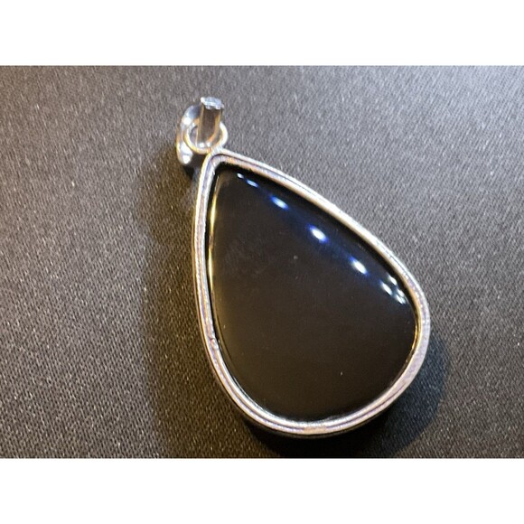 Vintage 925 Sterling Silver Pendant With Pear Shaped Onyx Stone - Picture 5 of 5